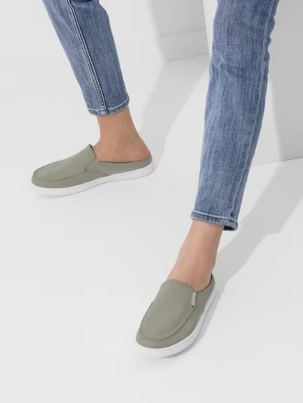 Dream Pairs Slip-On Casual Mules in Sage Green with White Sole